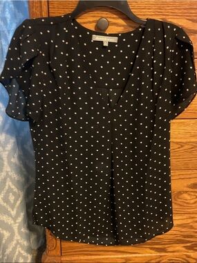 Daniel Rainn Black Polka Dot Flutter Sleeve Blouse Stitch Fix